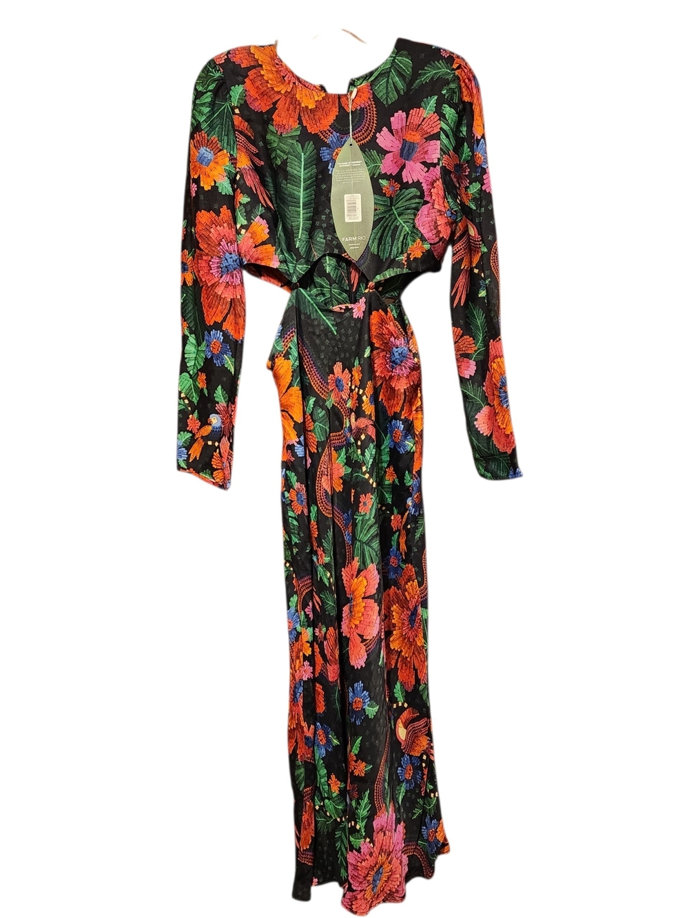 NWT FARM Rio Blooming Garden Black Midi Dress. Size Medium